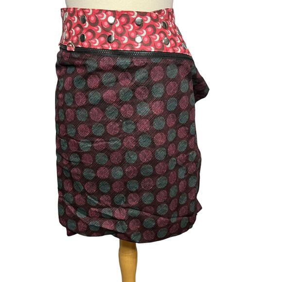 Zand Amsterdam Reversible Wrap Skirt OS Multicolor Dots Floral Snap Punk Grunge - Picture 3 of 16